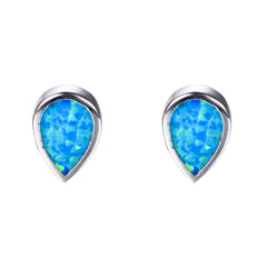 Blue Opal Bezel-Set Pear-Cut Stud Earrings