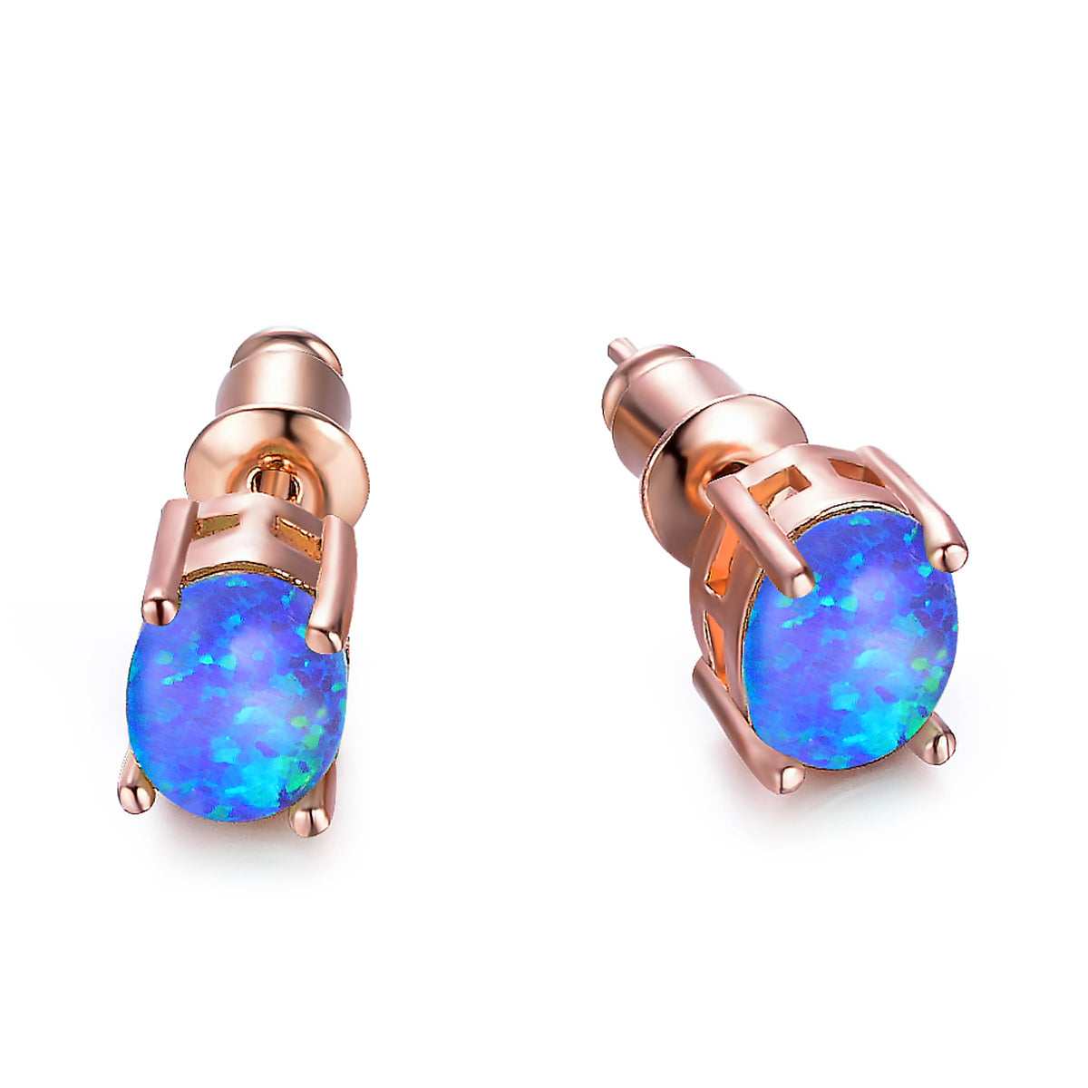 Blue Egg Opal & 18K Rose Gold-Plated Stud Earrings