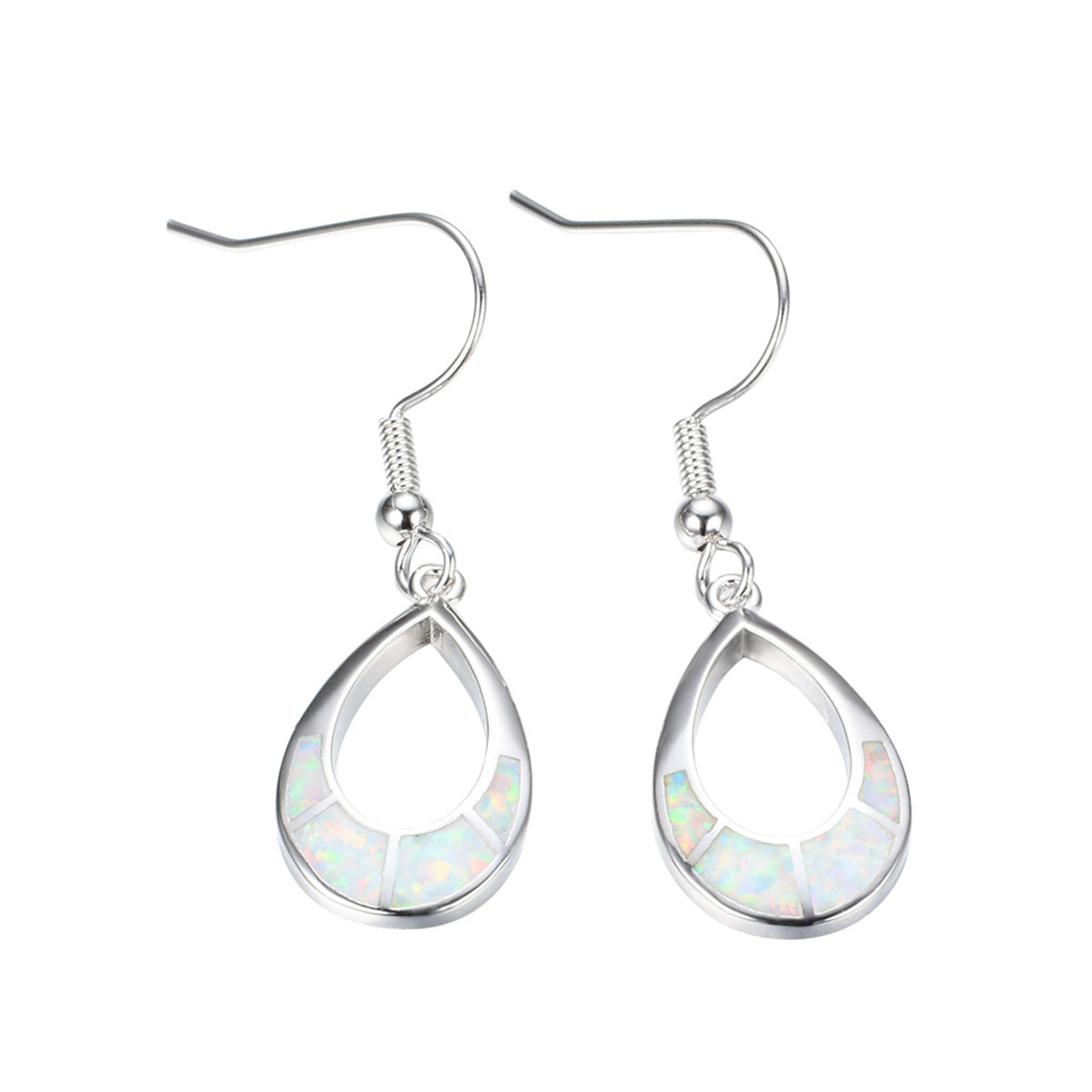 White Opal Open Teardrop Earrings, drop earrings for women, botanical inspired, detail close-up