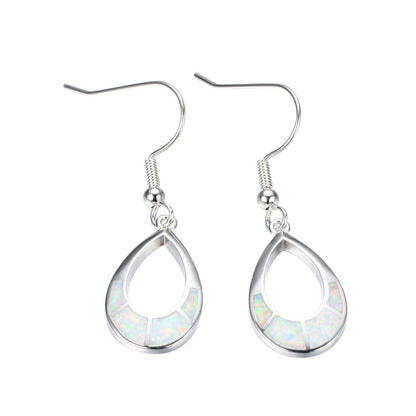 White Opal Open Teardrop Earrings, drop earrings for women, botanical inspired, detail close-up