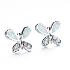 Opal & Cubic Zirconia Butterfly Stud Earrings