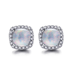 Opal & Cubic Zirconia Square Halo Stud Earrings