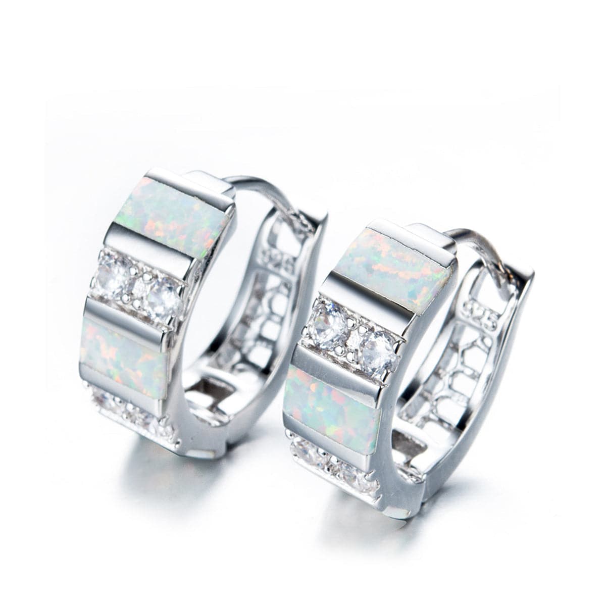 Opal & Cubic Zirconia Huggie Earrings