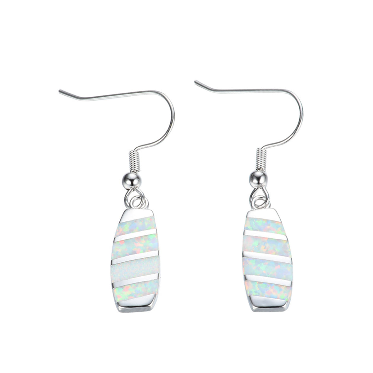 White Opal & Silver-Plated Stripe Drop Earrings