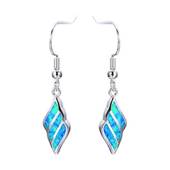 Blue Opal & Silvertone Wing Drop Earrings - streetregion