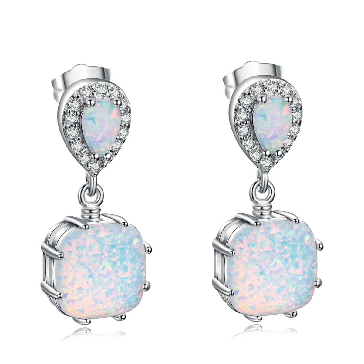 Opal & Cubic Zirconia Pear-Cut Princess Drop Earrings