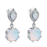 Genuine Opal & Cubic Zirconia Pear-Cut Princess Drop Earrings