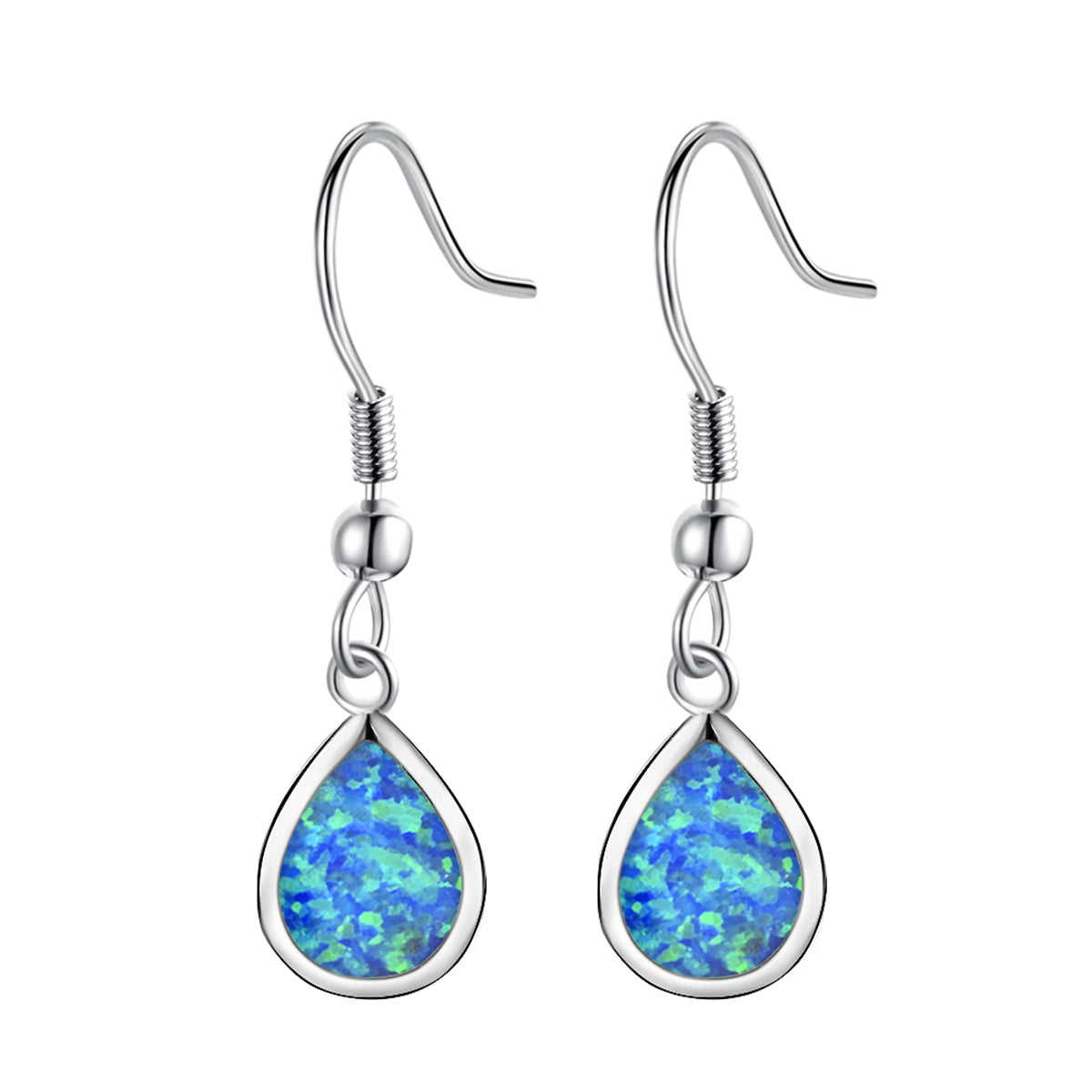 Blue Opal and Silver-Plated Teardrop Earrings, silver drop earrings for women, elegant gift for her, side view