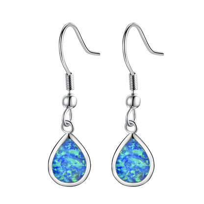 Blue Opal and Silver-Plated Teardrop Earrings, silver drop earrings for women, elegant gift for her, side view