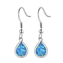 Blue Opal & Silver-Plated Teardrop Earrings