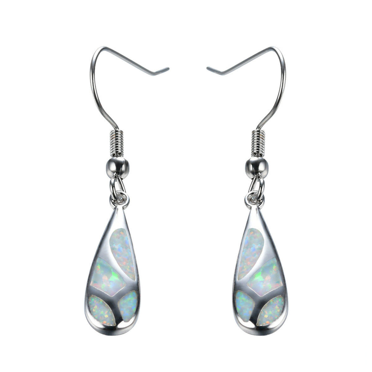 White Opal & Silver-Plated Teardrop Earrings