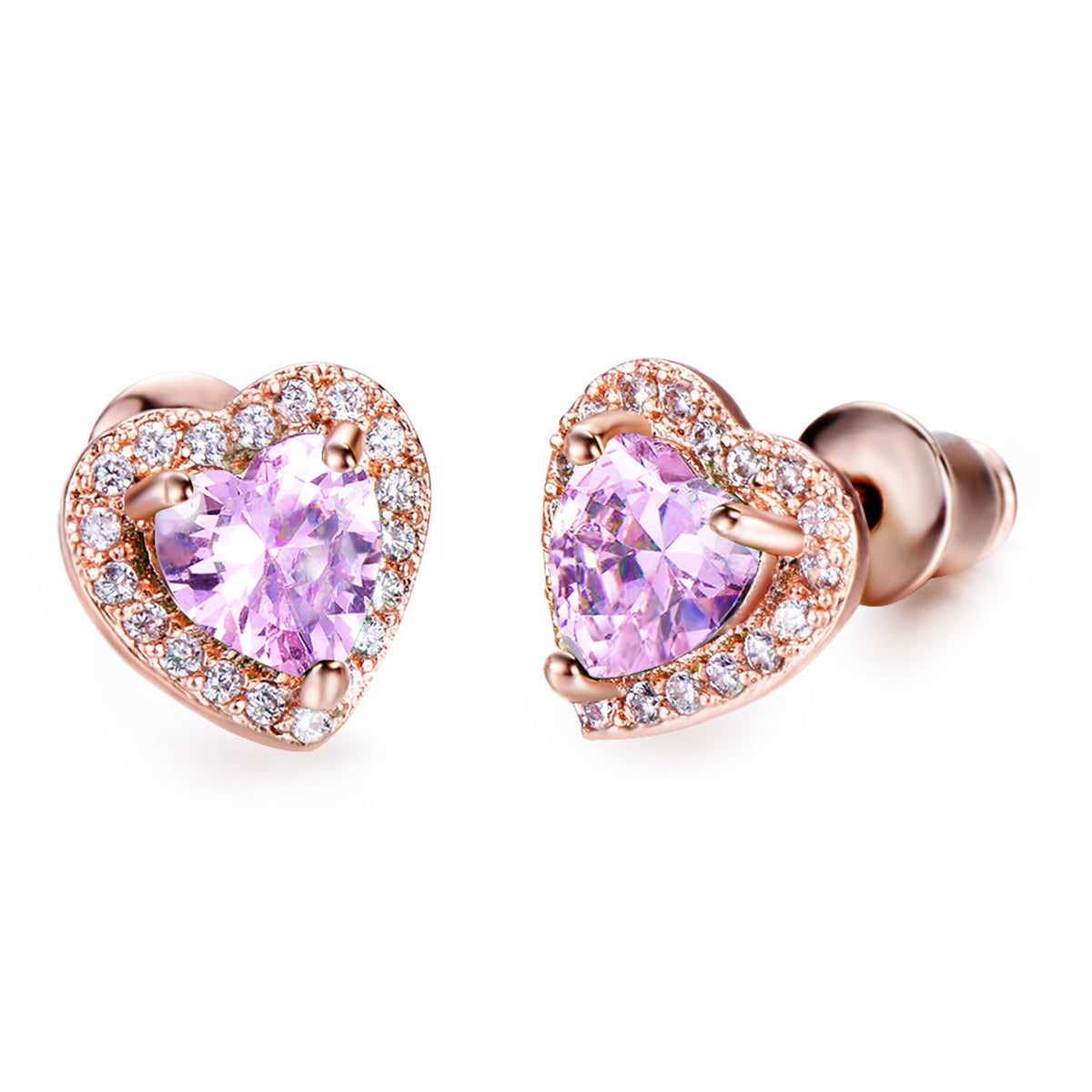 Pink Crystal & Cubic Zirconia 18K Rose Gold-Plated Halo Heart Stud Earrings