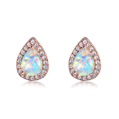 Cubic Zirconia and Opal Halo Teardrop Stud Earrings, stud earrings for women, everyday style, front view