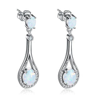 White Opal & Fine Silver-Plated Oval Drop Earrings