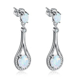 White Opal & Fine Silver-Plated Oval Drop Earrings