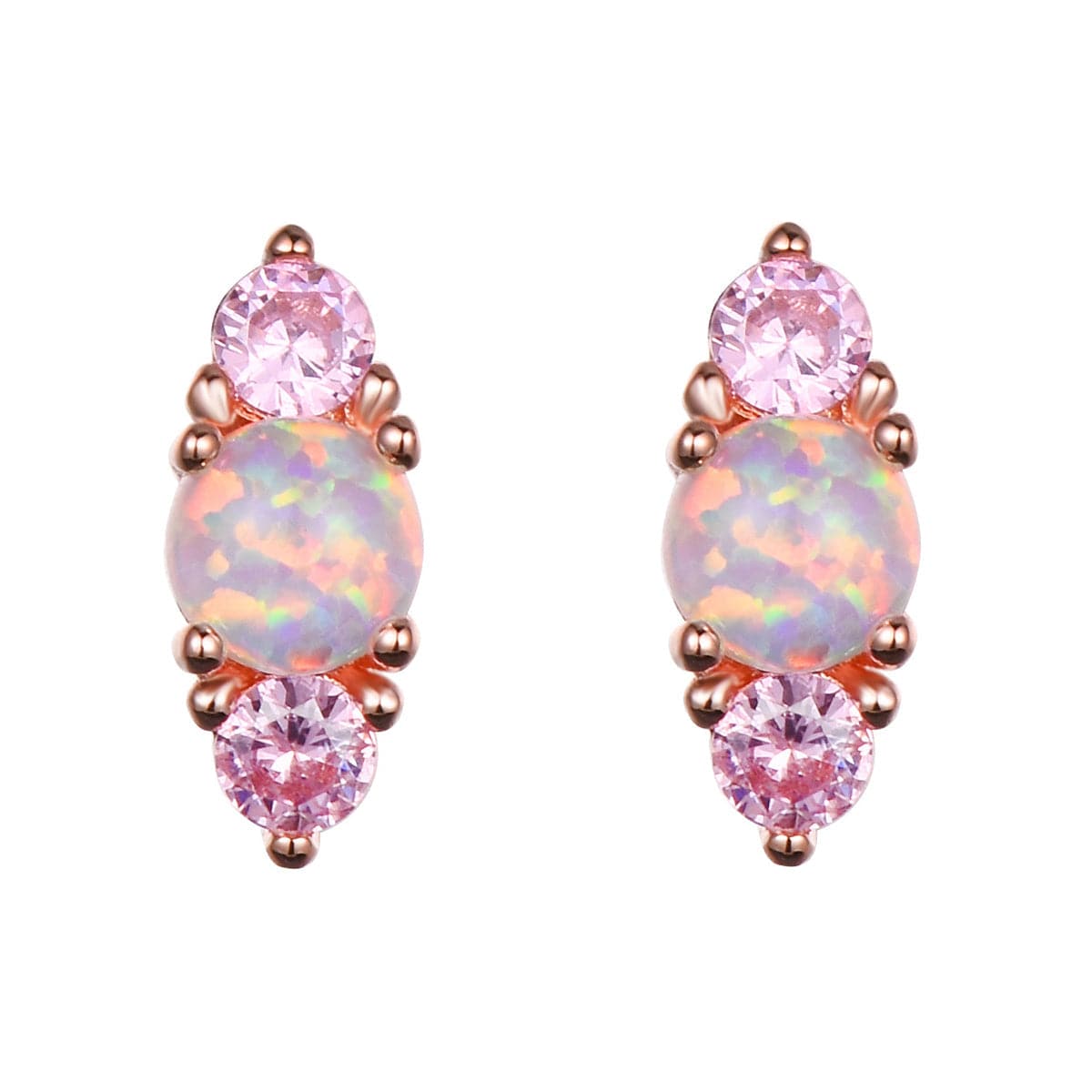 Opal & Pink Cubic Zirconia Stacked Round-Cut Stud Earrings