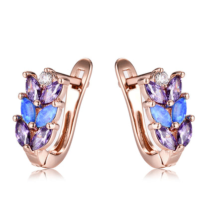 Purple Crystal and Blue Opal Leverback Earrings, stud earrings for women, elegant gift for her, side view