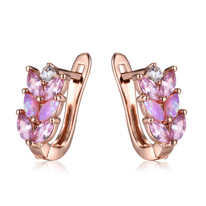 Pink Opal and Cubic Zirconia 18K Rose Gold-Plated Leverback Earrings, rose gold stud earrings for women, front view