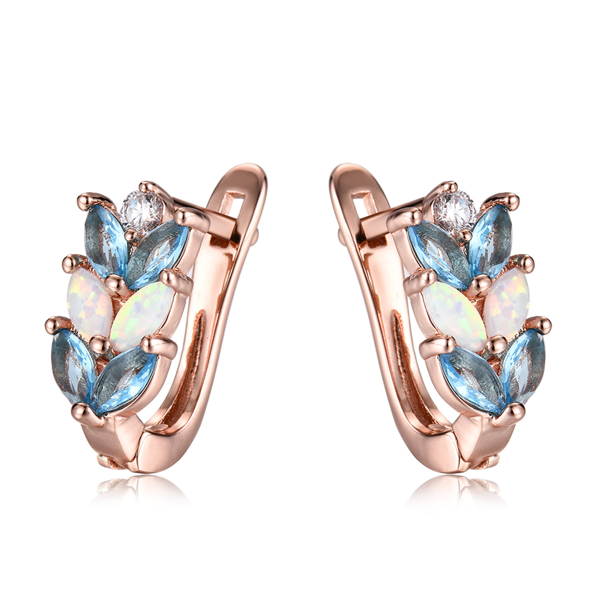 Opal and Crystal 18K Rose Gold-Plated Leverback Earrings, rose gold stud earrings for women, front view