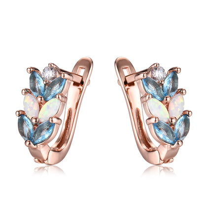 Opal and Crystal 18K Rose Gold-Plated Leverback Earrings, rose gold stud earrings for women, front view