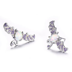 Opal & Cubic Zirconia Bat Stud Earrings