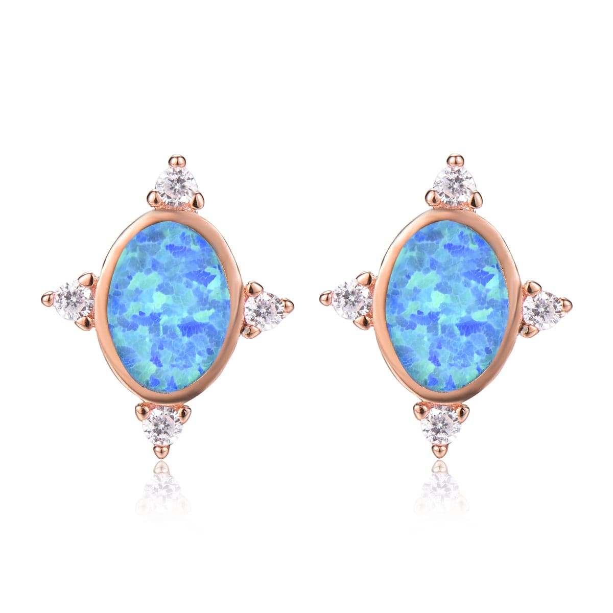 Blue Opal & Cubic Zirconia 18K Rose Gold-Plated Stud Earrings