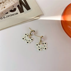 Pearl & White Polka Dot Bow Drop Earrings