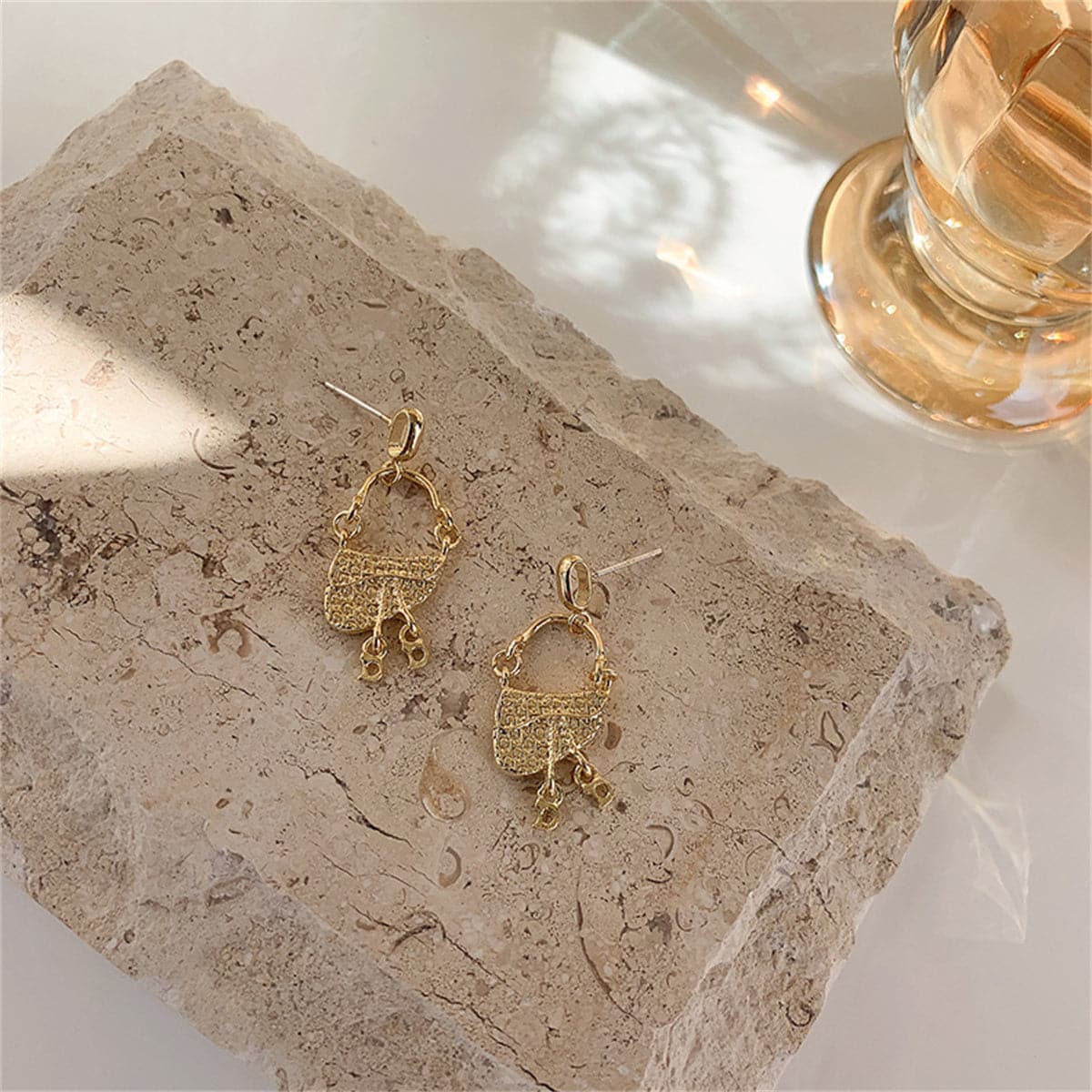 18K Gold-Plated Handbag Drop Earrings