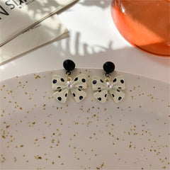 Pearl & Beige Polka Dot Bow Drop Earrings