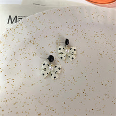 Pearl & Beige Polka Dot Bow Drop Earrings