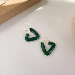 Green Enamel & 18K Gold-Plated Open Triangle Huggie Earrings