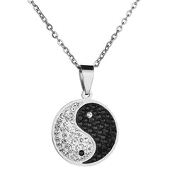 Cubic Zirconia & Silver-Plated Yin & Yang Pendant Necklace