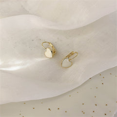 White Enamel & 18K Gold-Plated Heart Huggie Earrings