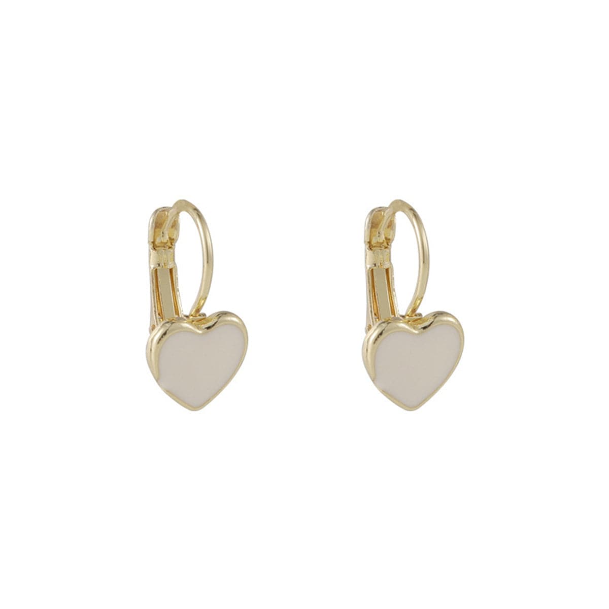 White Enamel & 18K Gold-Plated Heart Huggie Earrings