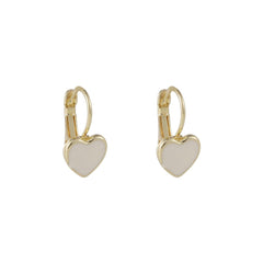 White Enamel & 18K Gold-Plated Heart Huggie Earrings