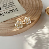 Pearl & Cubic Zirconia Flower Stud Earrings