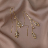 Cats Eye & 18k Gold-Plated Double Leaf Ear Threader Earrings