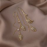Cats Eye & 18k Gold-Plated Double Leaf Ear Threader Earrings