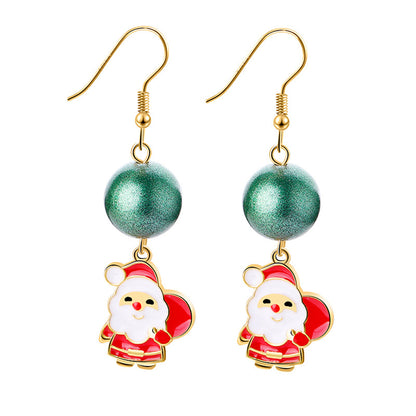 Red Enamel and 18K Gold-Plated Beaded Santa Claus Drop Earrings, gold drop earrings for women, side view