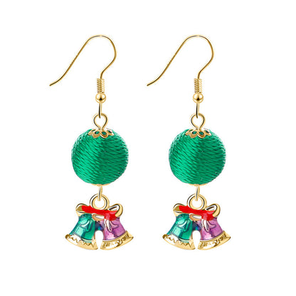 Green Polyster and Enamel 18K Gold-Plated Bells Pom Drop Earrings, gold drop earrings for women, everyday style, front view