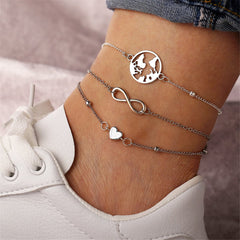 Silver-Plated Heart Infinity Anklet Set