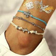 Silver-Plated Turtle & Dolphin Anklet Set