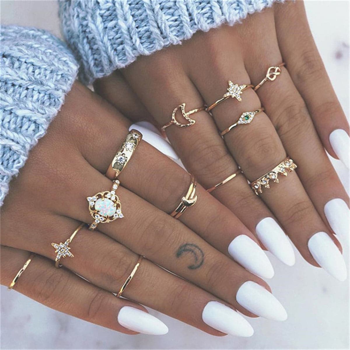 Cubic Zirconia & 18K Gold-Plated Celestial Ring Set