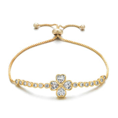 Cubic Zirconia & Crystal Heart Clover Adjustable Bracelet