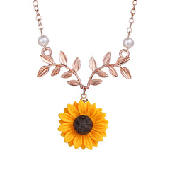 Pearl & Resin 18K Rose Gold-Plated Sunflower Pendant Necklace