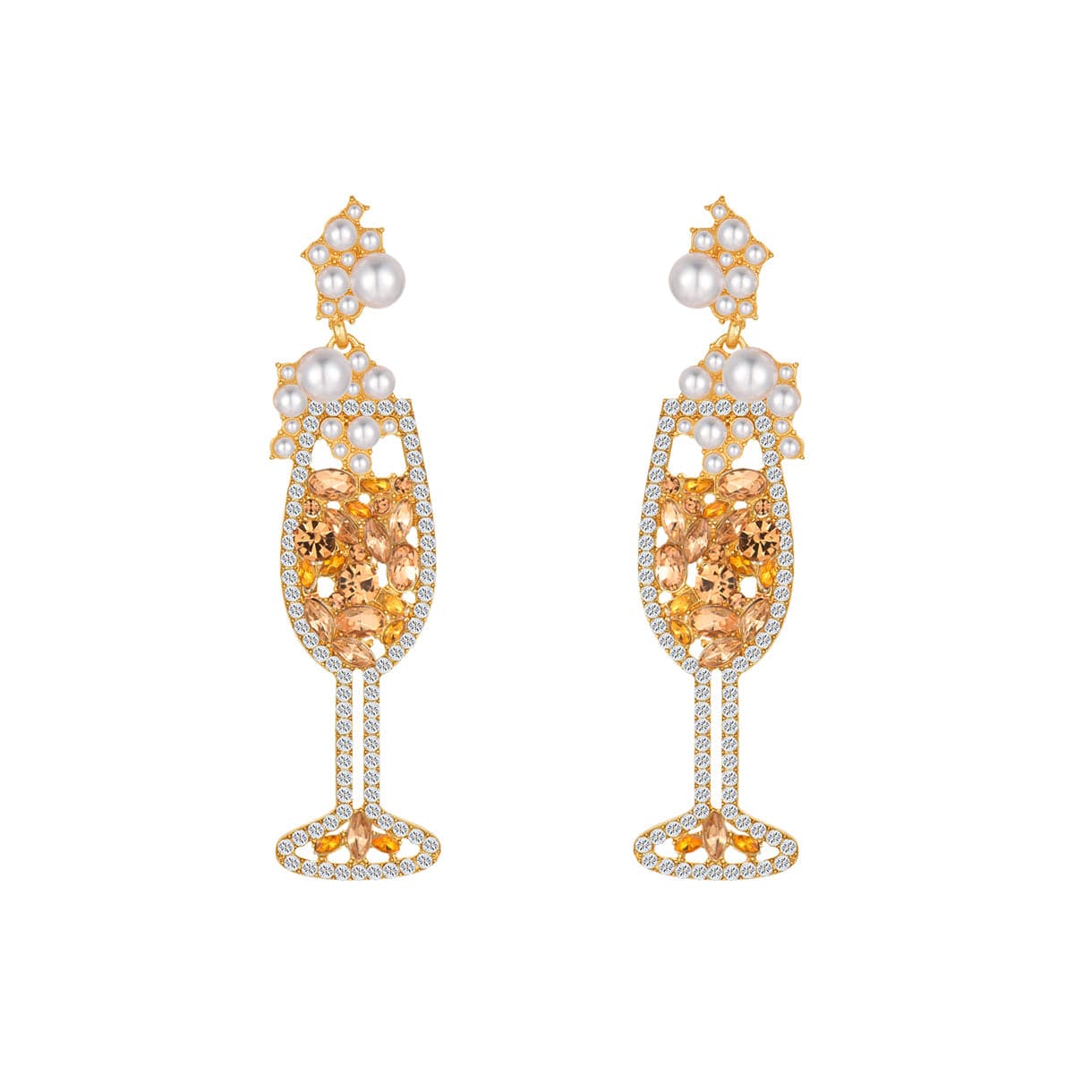 Champagne Pearl & Cubic Zirconia Wine Glass Drop Earrings