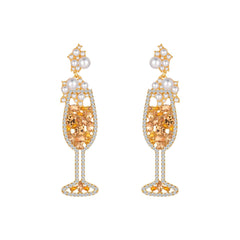 Champagne Pearl & Cubic Zirconia Wine Glass Drop Earrings