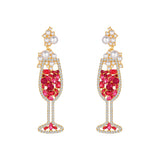 Red Imitation Pearl & Cubic Zirconia Wine Glass Drop Earrings