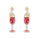 Red Imitation Pearl & Cubic Zirconia Wine Glass Drop Earrings