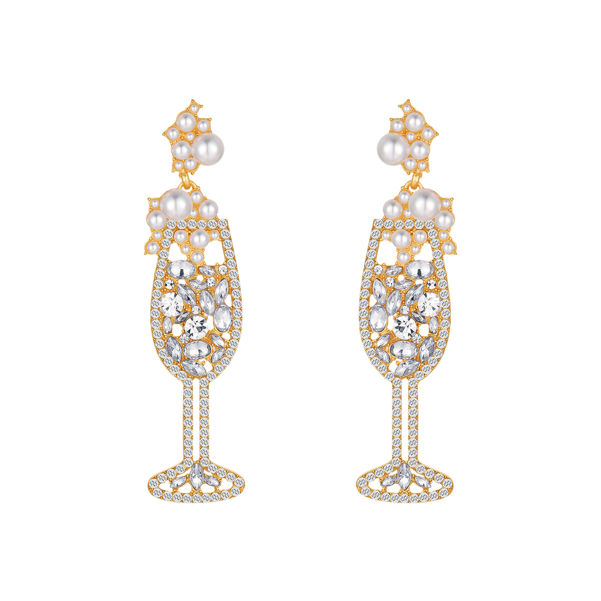 Pearl & Cubic Zirconia Wine Glass Drop Earrings